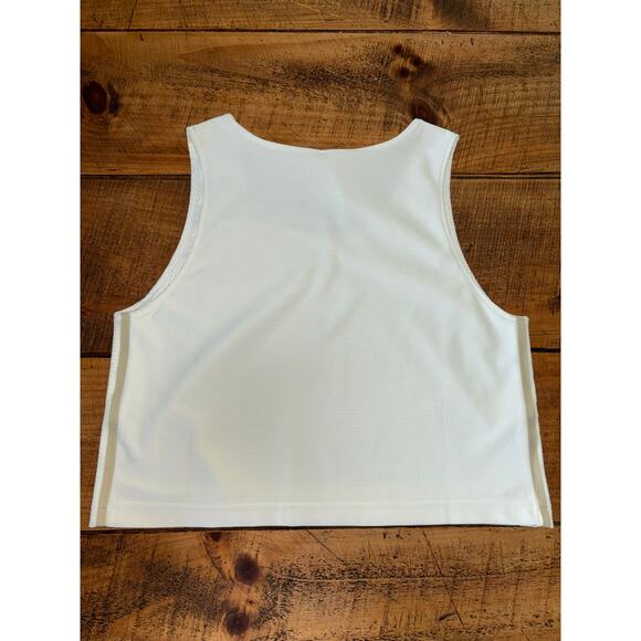 NWT Adidas Womens Three Strips Cream Crop Exercise Top Logo Size Small - Picture 7 of 8